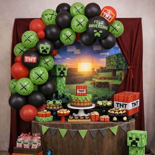 Arco de Balões festa Minecraft Decoração Festa Infantil Videogame em Oferta na Shopee