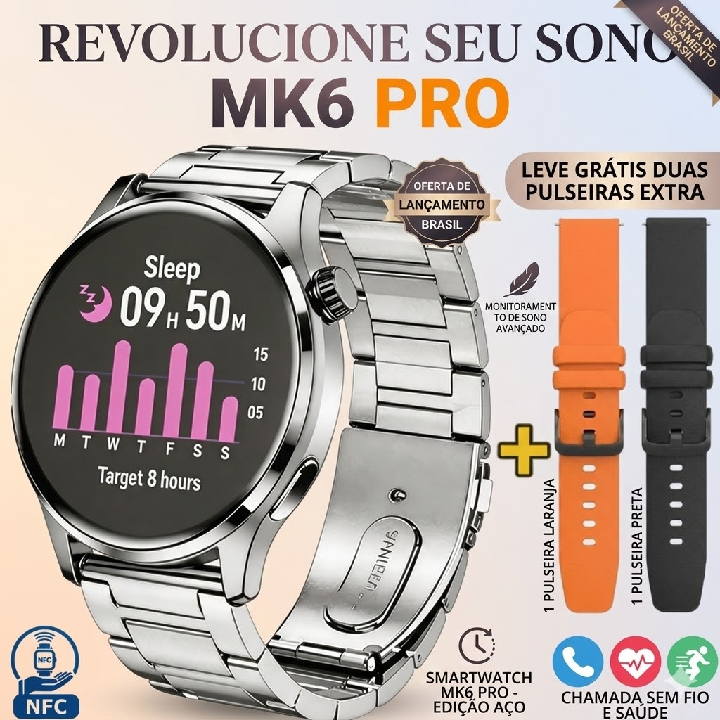 Smart Watch MK6 PRO NFC GPS Rastreamento Bússola Das Mulheres Dos Homens Tela De Toque Completa Es