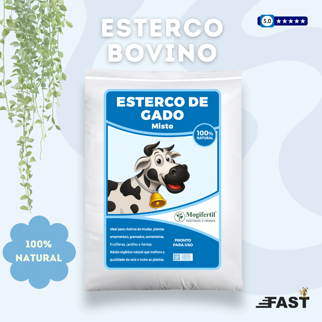 Esterco Bovino 5Kg Mogifertil Adubo Natural para Plantas, Hortas, Jardinagem e Substrato Orgânico