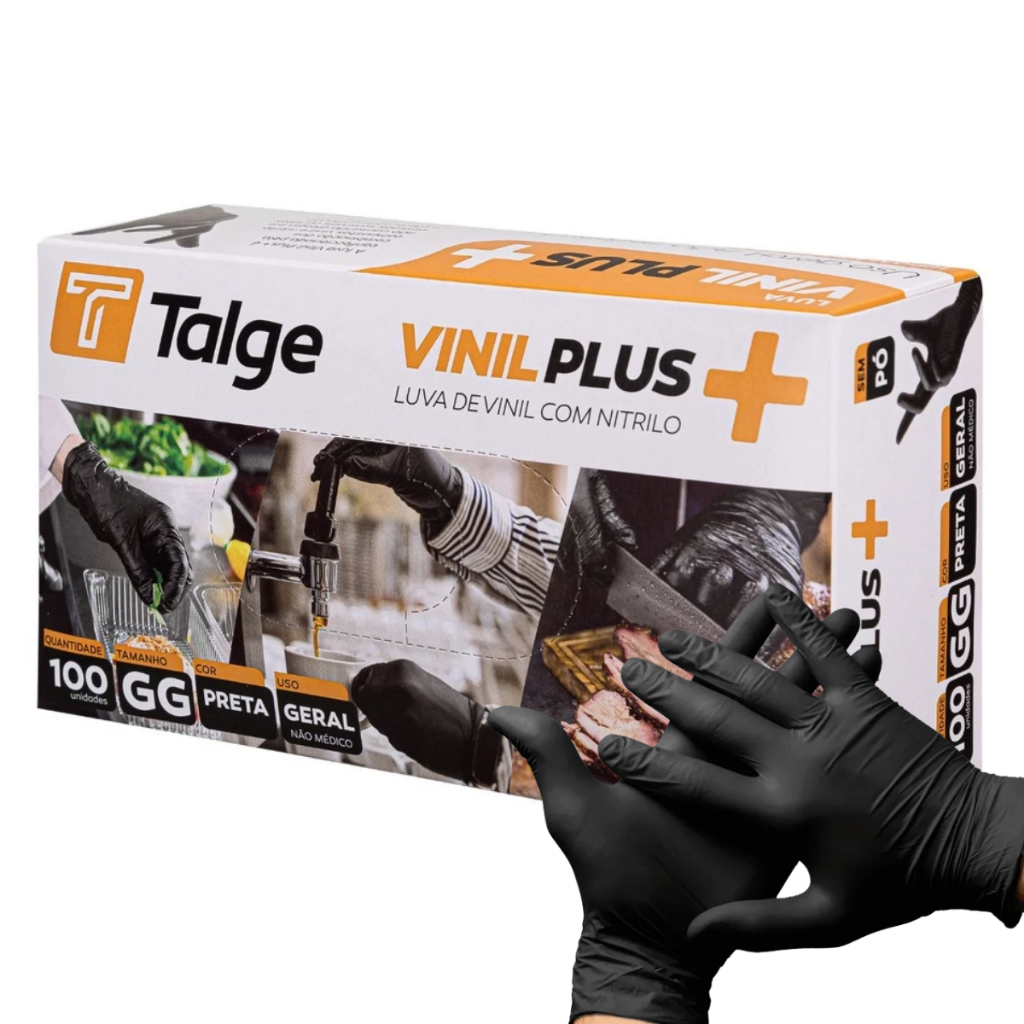 Kit Luva Vinil Preta Descartável Sem Pó 100 / 200 / 300 Un Resistente Uso Profissional Cuidado em Oferta na Shopee