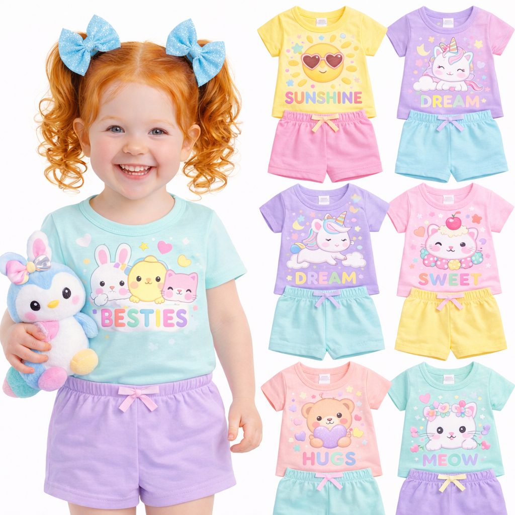 Kit 2 ou 4 Peças Roupa Infantil Menina Verão Conjunto Infantil bebê SORTIDOS Feminino Kit com 2 ou 1 Conjuntos Sortidos