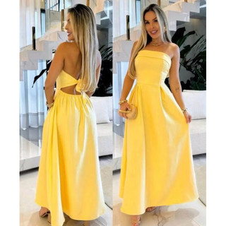 Vestido Longo Tomara que Caia Alfaiataria Amarração atrás Com Bojo Casamento