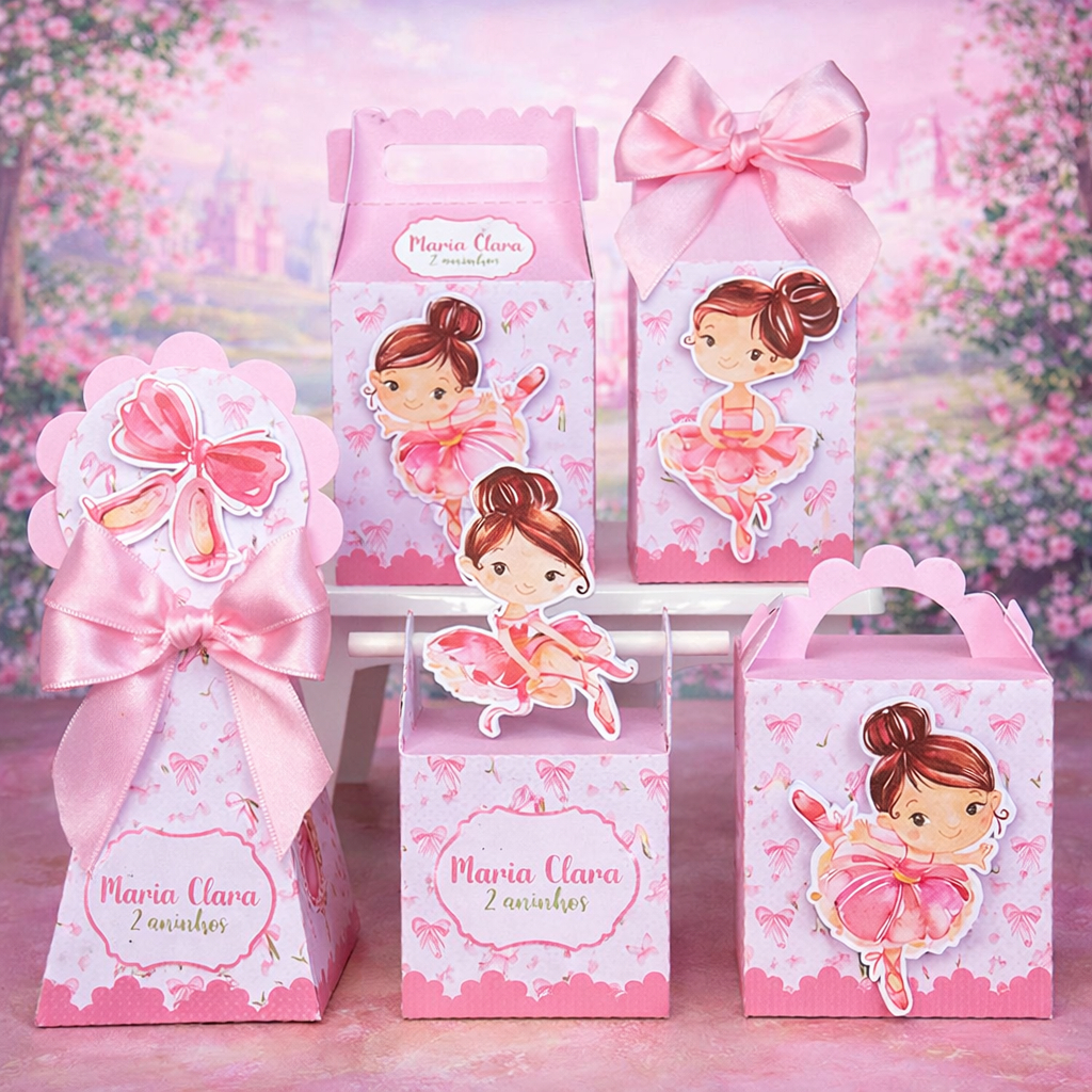 Kit Caixinhas Personalizadas Bailarina | Pegue e Monte | Lembrancinha Aniversário e Festa Infantil