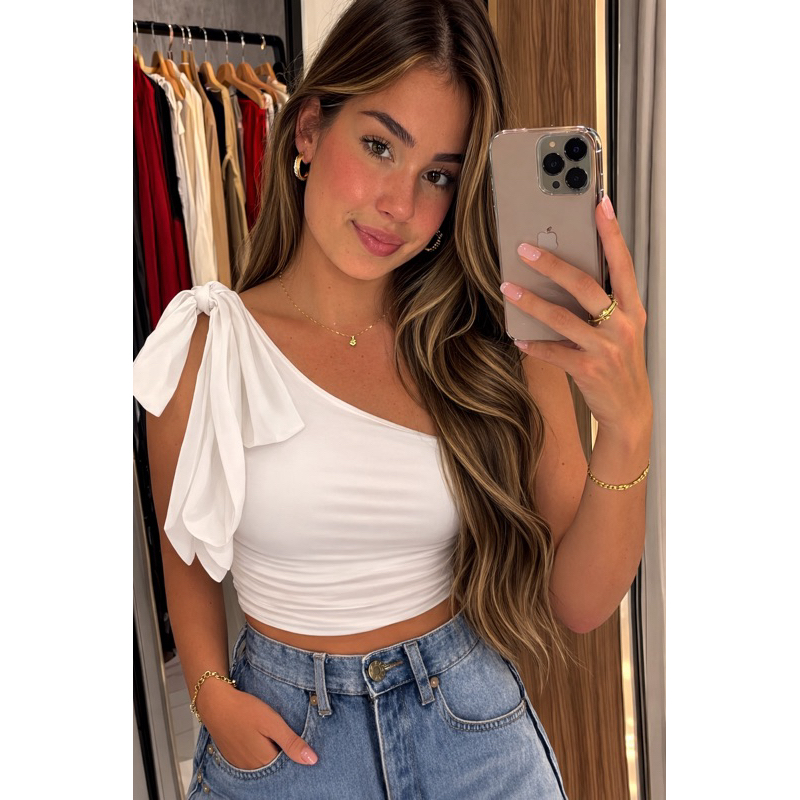 Cropped Jannie 2 em 1 Laço Removível em Oferta na Shopee