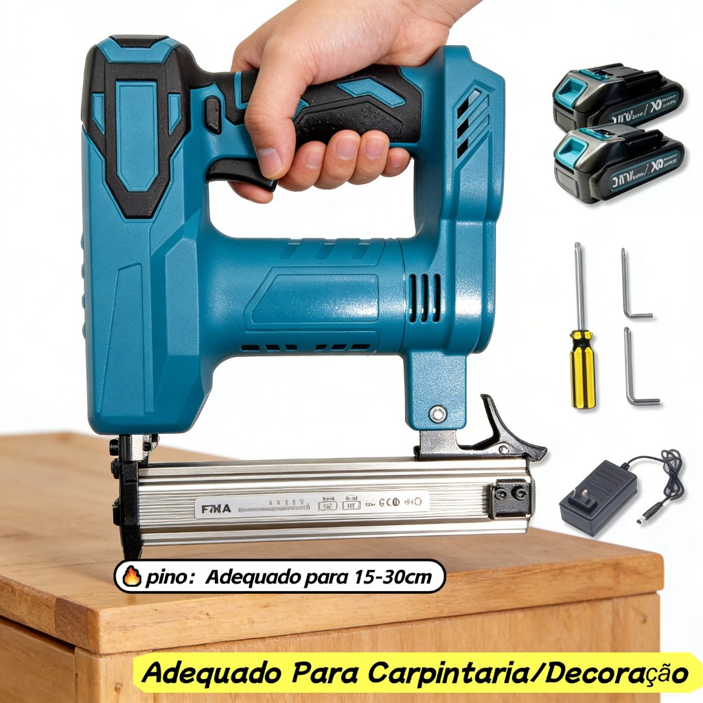 Grampeador Pinador Profissional Elétrico Madeira Tapeçaria 2 Baterias 21v em Oferta na Shopee