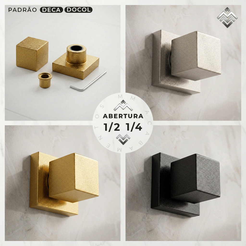 Acabamento Registro Banheiro Chuveiro Geral Pressão Gaveta Metal Deca Docol Quadrado Preto Dourado
