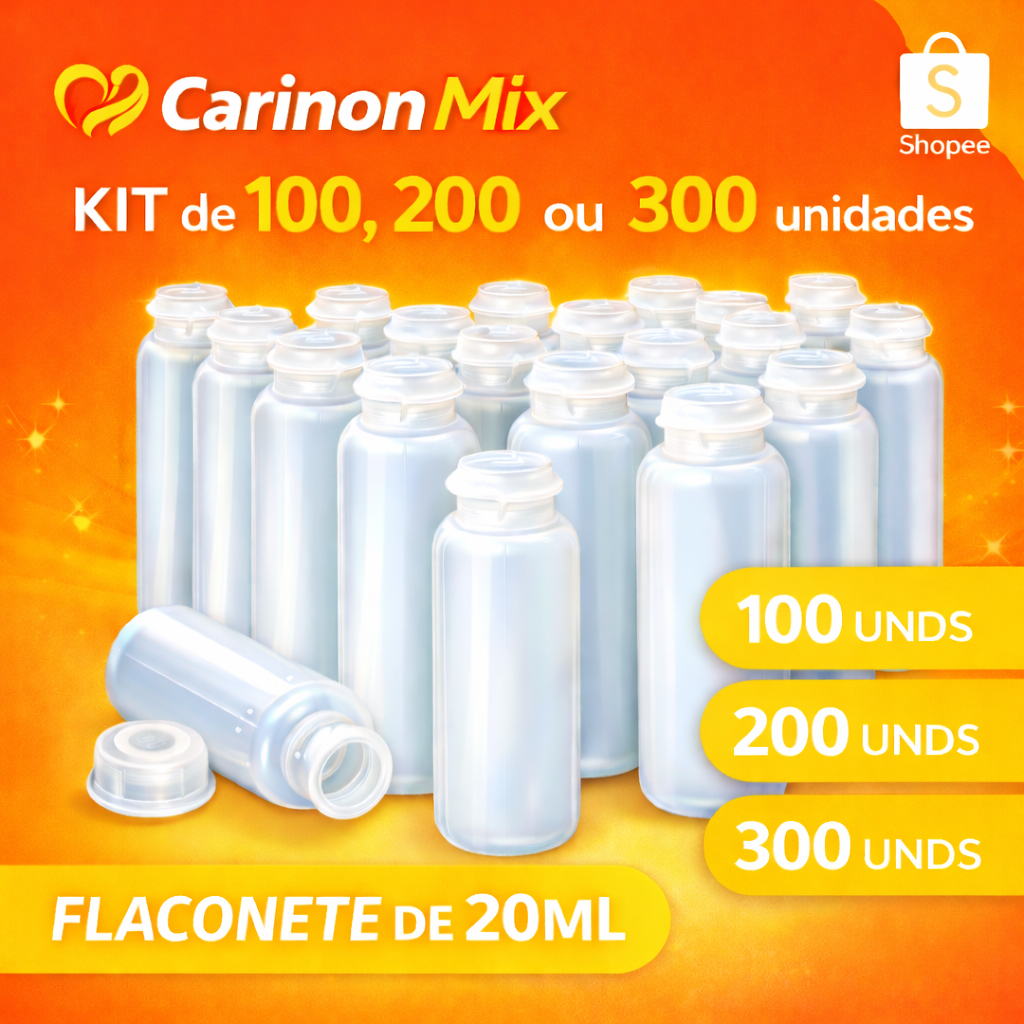 Kit 100, 200 ou 300 Frascos 20 Ml Flaconete Com Tampa De Pressão Para Óleo de Unção Medicação ou Cósmeticos