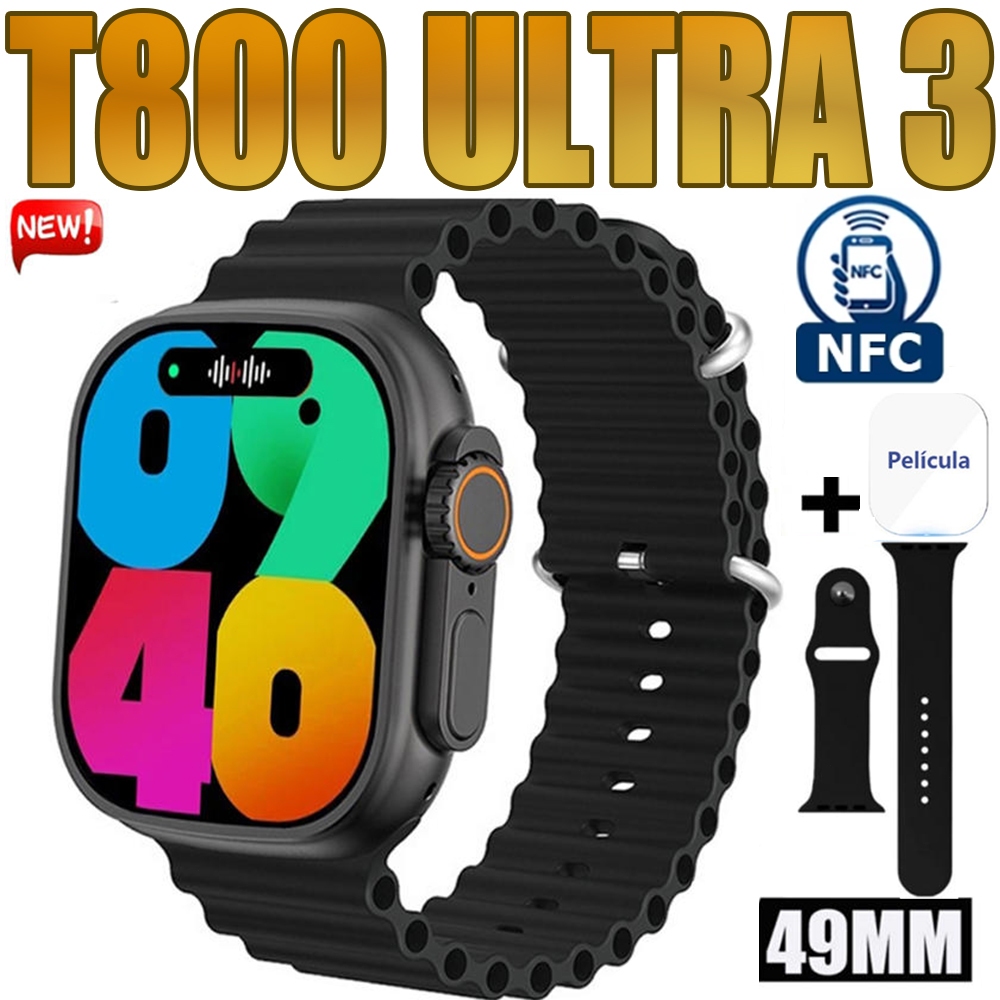Smartwatch Série 10 T800 Ultra 3MAX NFC com Monitoramento de Frequência Cardíaca (2026)