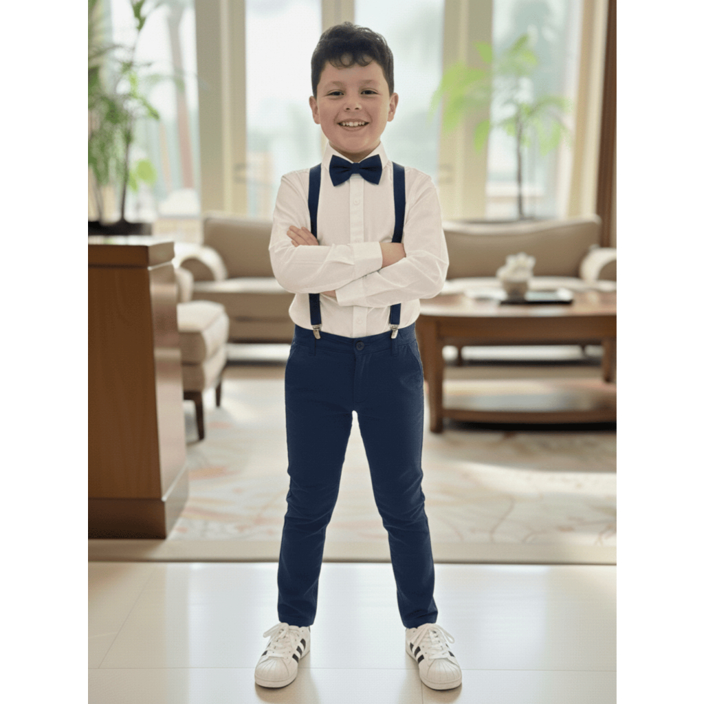 Conjunto Social Manga Longa Com Calça Azul  Formatura Casamento Pajem Luxo