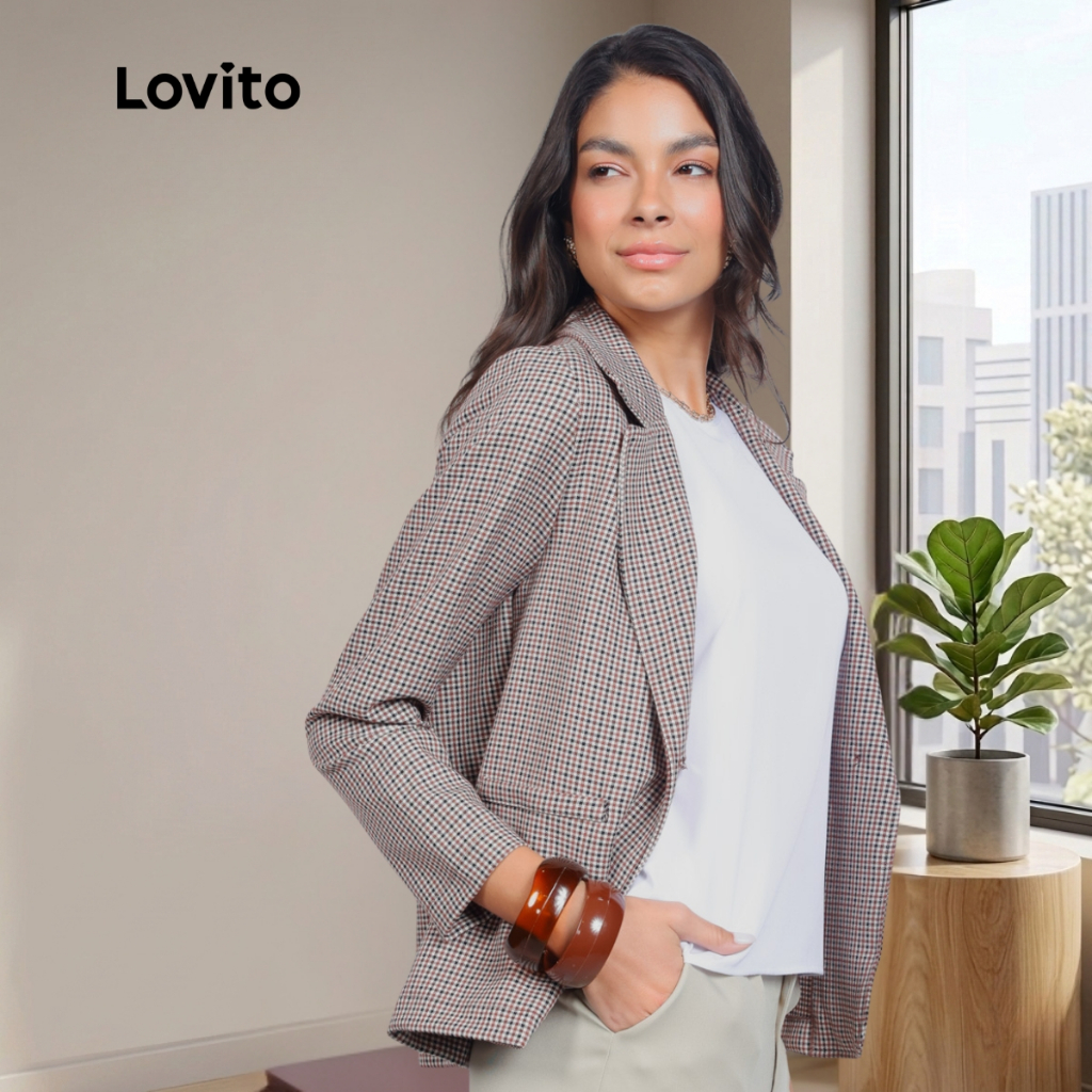 Lovito Blazer Feminino Estampado Micro Xadrez BZB1411BRL1441