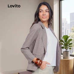 Lovito Blazer Feminino Estampado Micro Xadrez BZB1411BRL1441
