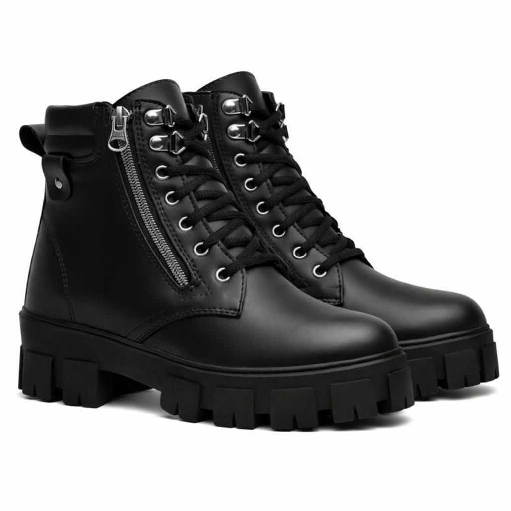 Bota Tratorada Feminina Zíper Lateral Sola Alta Cano Baixo Coturno Blogueira Moda Confortável em Oferta na Shopee