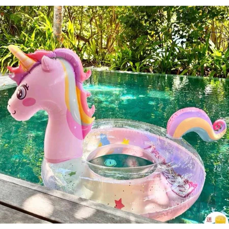 Boia Inflável Unicórnio Transparente Com Rosa Detalhes Colorido Infantil Adulto 70Cm/90cm