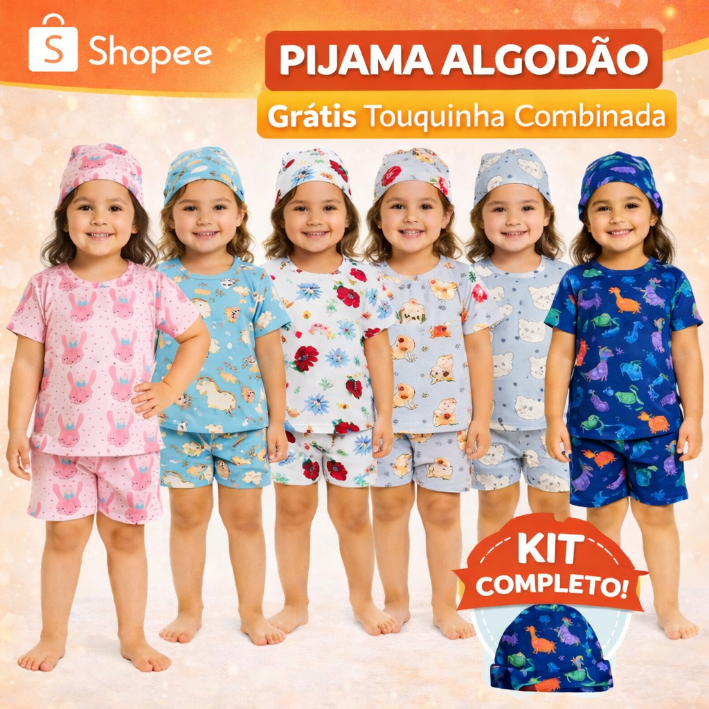 Pijama Infantil Menina Baby Doll Suedine Confortável Estampado 4 a 8 Anos Conjunto Verão