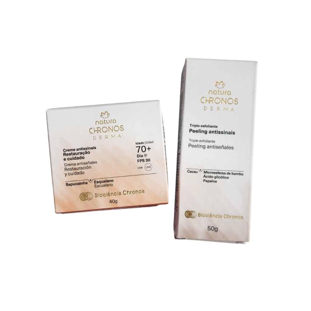 Kit 2 Produtos Natura Chronos Derma Antissinais -Triplo Esfoliante Peeling 50g + Creme 70+ Dia 40g.Produtos Originais