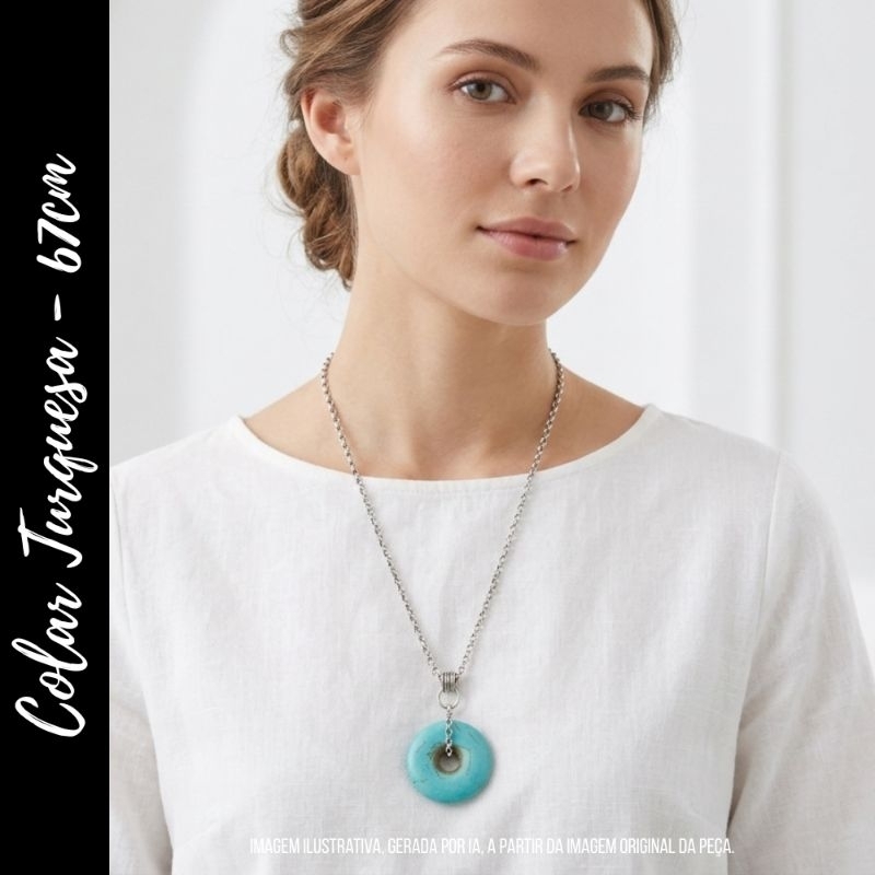 Colar Longo Pedra Natural Turquesa