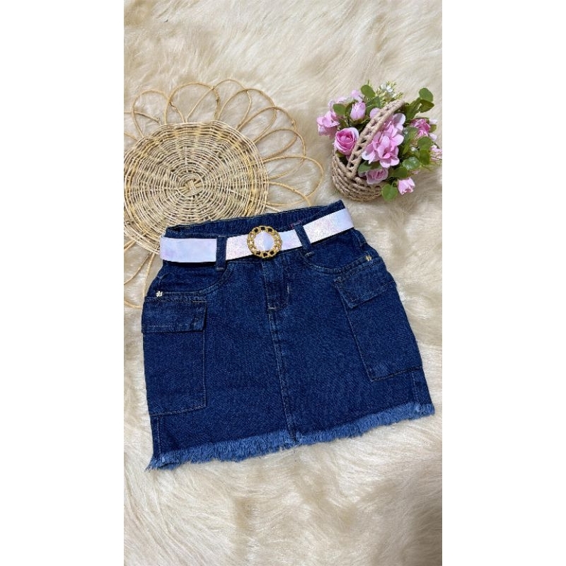Saia Cargo Jeans Infantil Menina-Moderna 2 ao 10 anos.