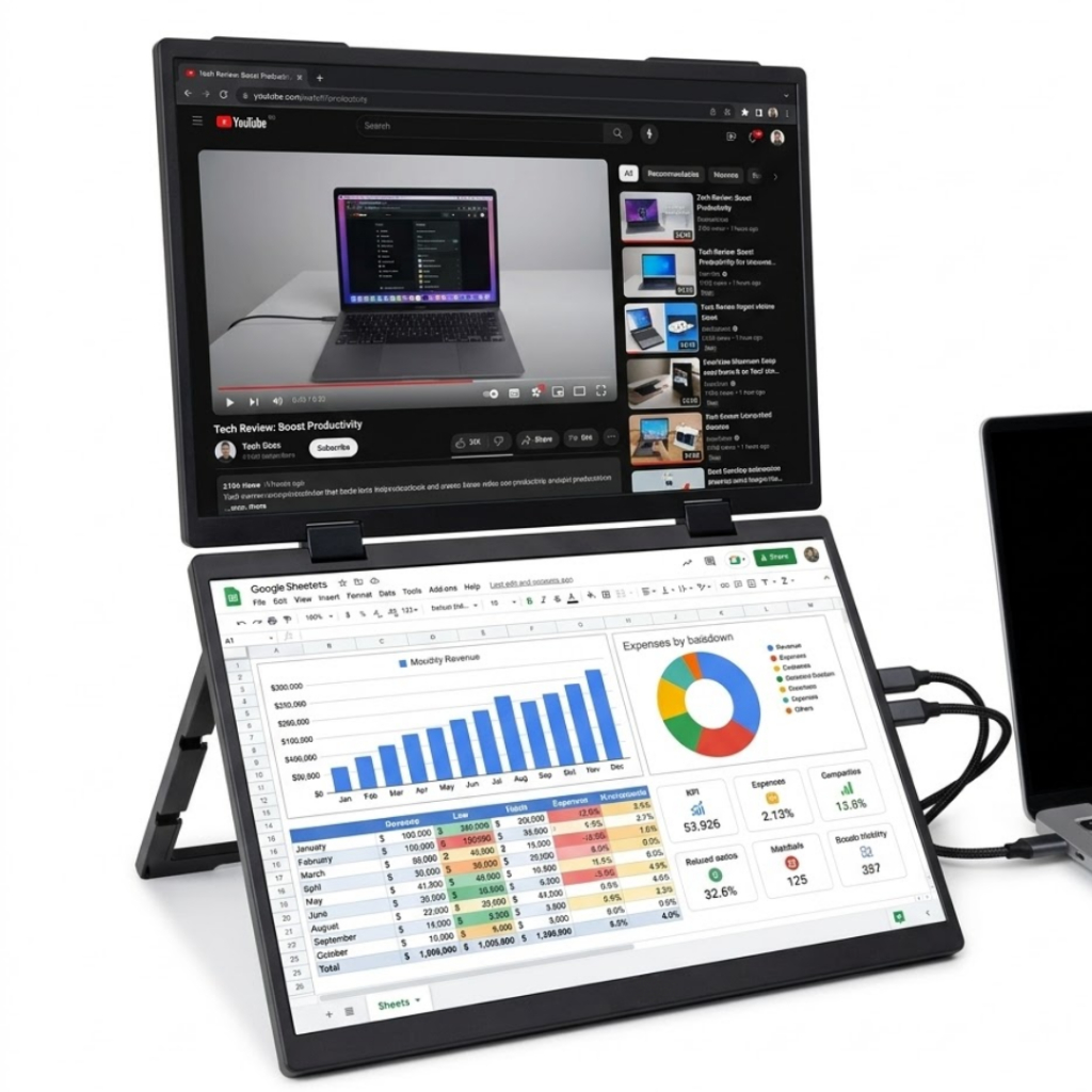 Monitor Portátil 14" Dual Screen Extensor de Tela Notebook Full HD USB-C HDMI 360° Trabalho Estudo