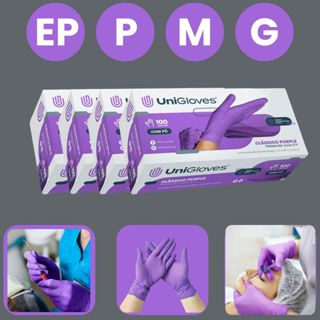 Luva Para Procedimentos Unigloves Clássico Purple Com Pó Látex Natural EP P M e G em Oferta na Shopee