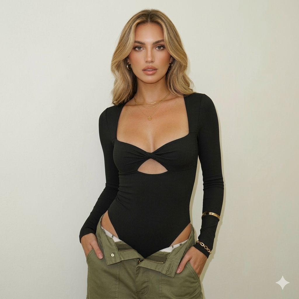 Body Manga Longa Comprida Moda  Gringa Suplex Modelador Tendência Outono Inverno