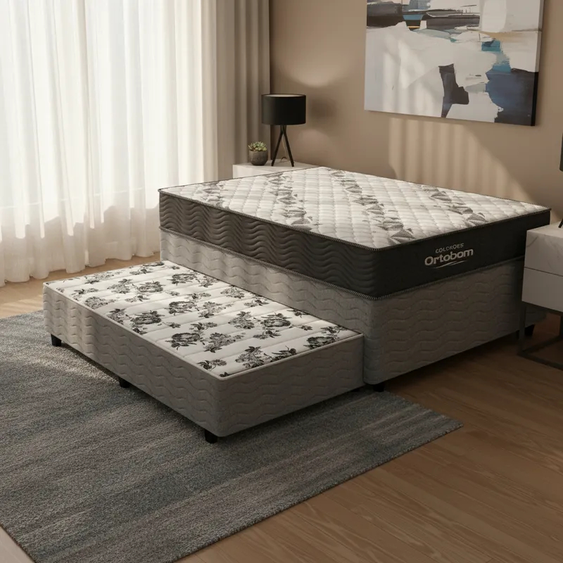 Cama Box com Colchão de Espuma D33 Ortobom Airtech 100 + Auxiliar de Espuma Unique Solteiro 88cm em Oferta na Shopee