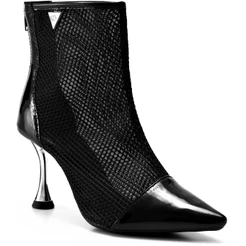 Bota Feminina Lumiss Cano Curto Salto Alto Fino Metalizado Bico Fino Tela