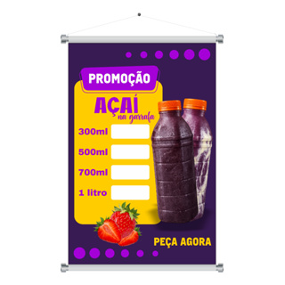 Banner Açaí Batido na Garrafa com Cordinha para Pendurar em Lona Novidade Venda Açaiteria Mod 7 em Oferta na Shopee