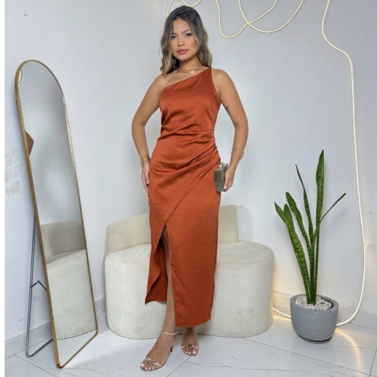 Vestido Feminino Alfaiataria Com Fenda Vestido Longo Com Zíper Na Costa Elegante