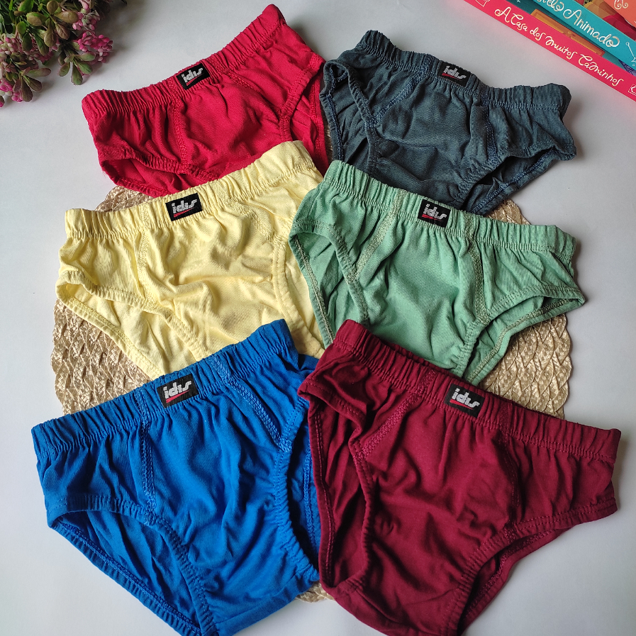 Combo 5 Cuecas Infantil Menino Algodão Slip Conforto Forrada Cores Lisas Qualidade PREMIUM