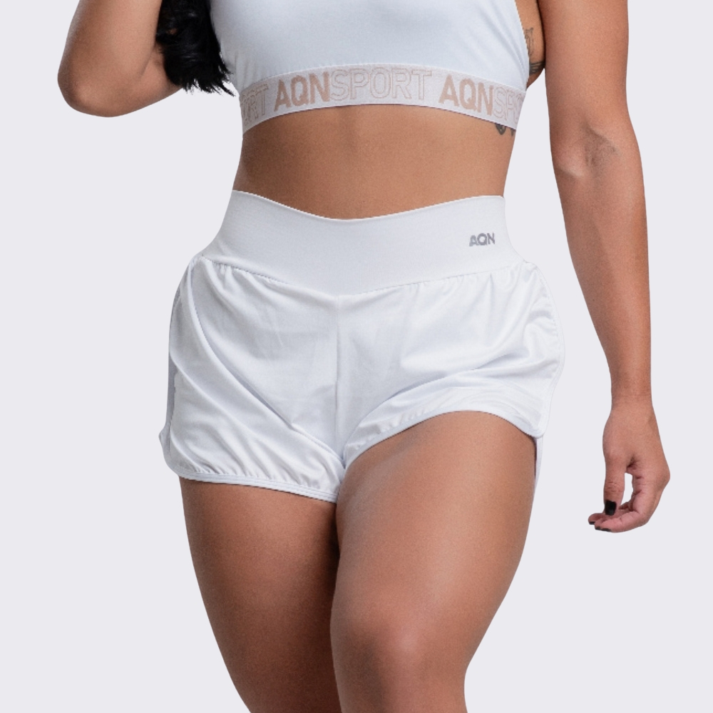 Short Academia Fitness Branco Beach Tennis Corrida Yoga Zero Transparência Versatily AQN SPORT