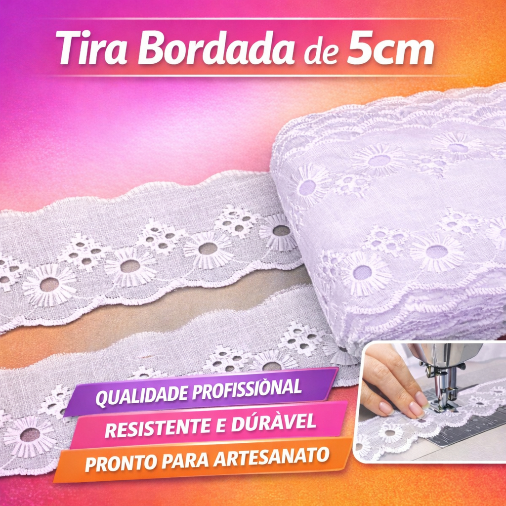 Bordado Inglês 5cm Branco Peça com 13,7 metros REF CTB - 134 - Tira Bordada - Poliéster em Oferta na Shopee