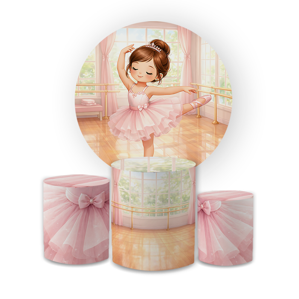 Kit Capa Painel redondo + Trio Cilindros Bailarina Cute Veste Fácil Sublimadas Bibi Paineis Oferta
