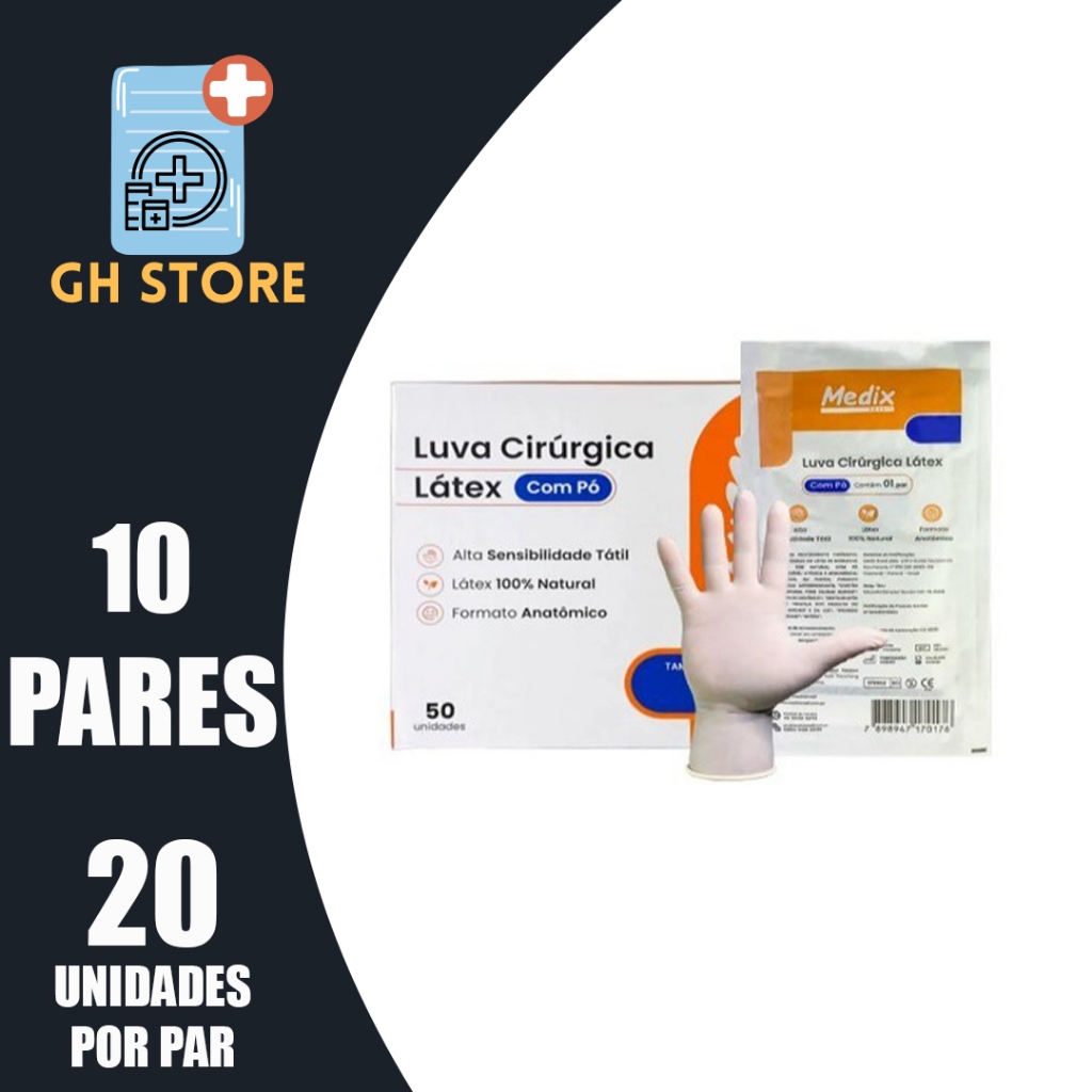 kit 10 Pares Luvas Cirúrgica Estéril 6,5/7,0/7,5/8,0/8,5 - MEDIX em Oferta na Shopee