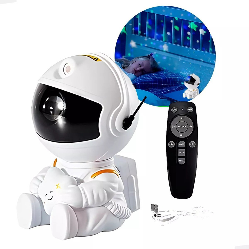Mini Projetor de Luz Noturna Astronauta: Céu Estrelado e Galáxia Giratória para Decoração