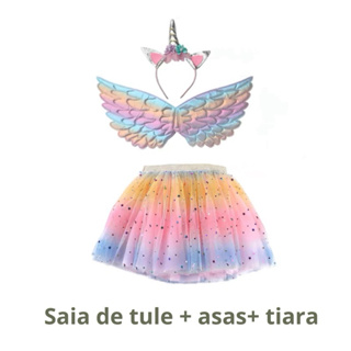 Fantasia Infantil Menina Unicórnio 3 Peças Saia Tule+ Asas+ Tiara Festa Aniversário 3 a 5 Anos em Oferta na Shopee