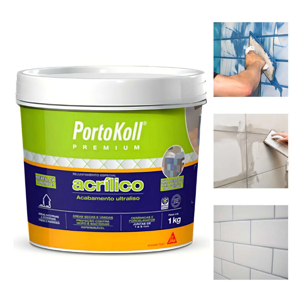 Balde Rejunte Acrilico Premium (AB) Portokoll 1kg Branco / Areia / Grafite / Cinza Platina