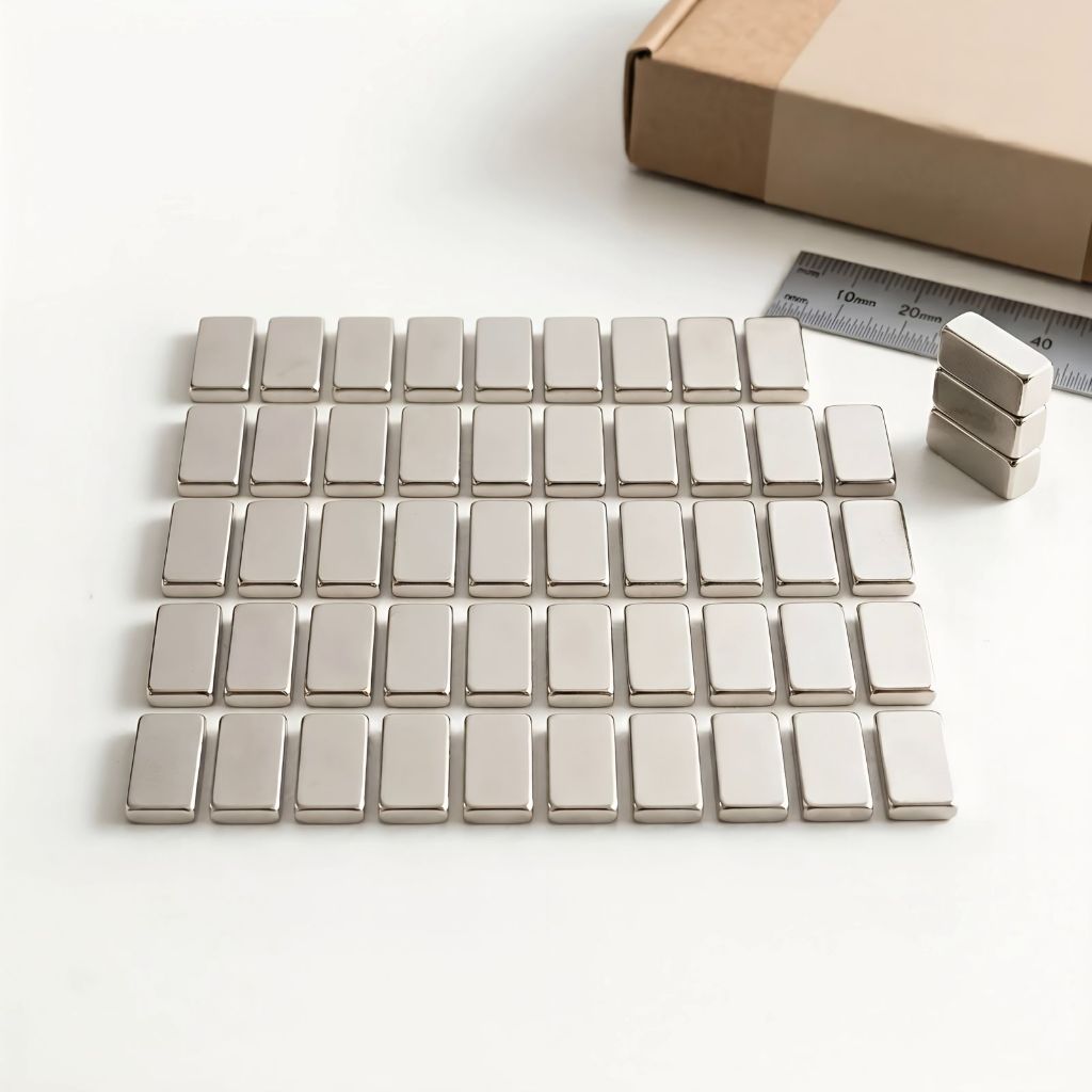Kit com 50 Peças Ímã de Neodímio Quadrado 20x10x2mm N35 Super Forte