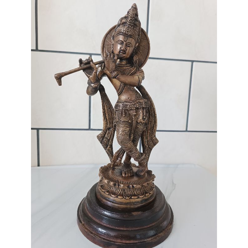 Estatueta de Bronze Hindú de Krisma Flautista divino Símbolo de Amor Armonia e Alegria 30 cm