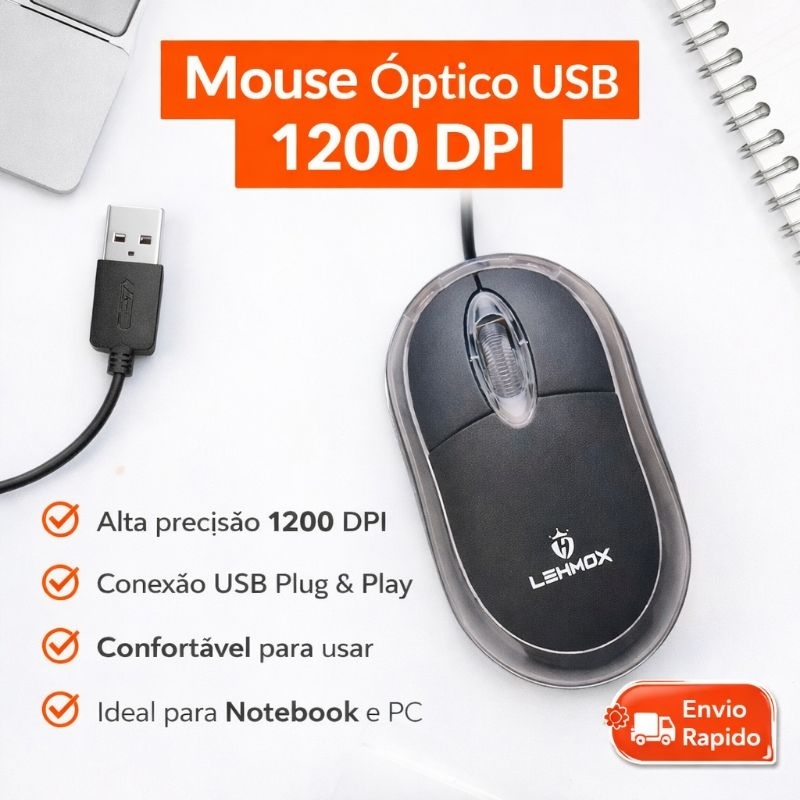 Mouse Óptico USB Com Fio 1200 DPI Ergonômico Alta Precisão Para PC Notebook Escritório em Oferta na Shopee