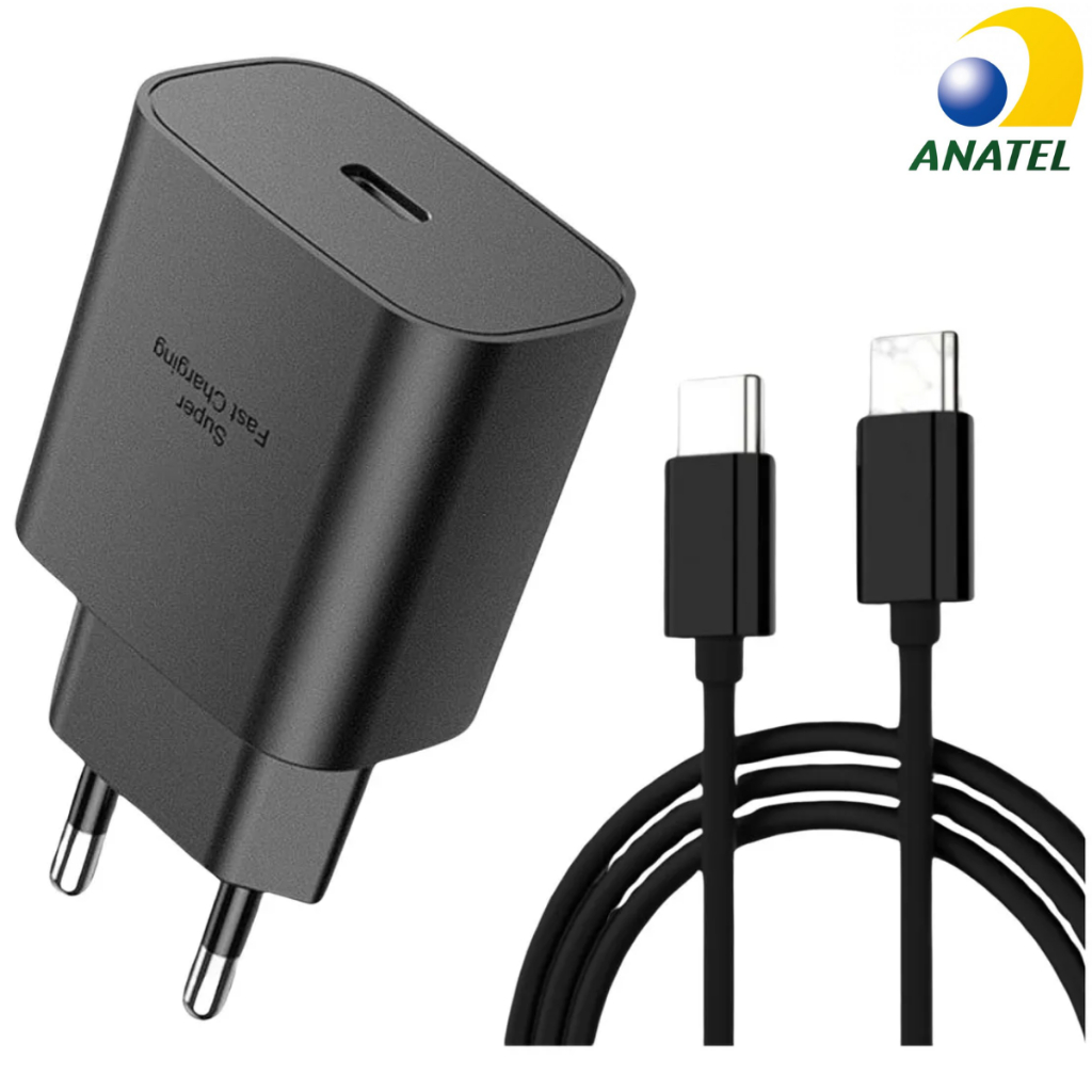 Carregador Celular 45w Turbo Power Com Cabo Tipo C Na Duas Pontas S20 Fe S22 UltraS21 Plus S25 S24 S23 Carregador Tipo C