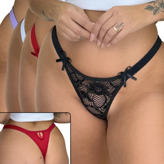 Kit 3 Calcinha Fio Dental Renda Pingente Pimenta Lingerie Microfibra Tanga Moda Íntima Feminina em Oferta na Shopee
