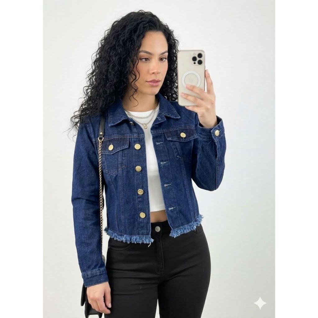 Jaqueta Casaco Jeans Feminina