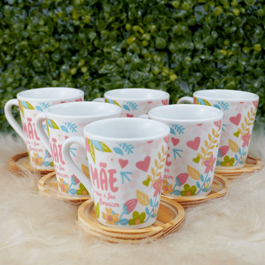 Kit Canecas/ Xicaras Tulipa 120ml Café Porcelana Mãe é Raiz Floral + Pires Pinus redondo em Oferta na Shopee