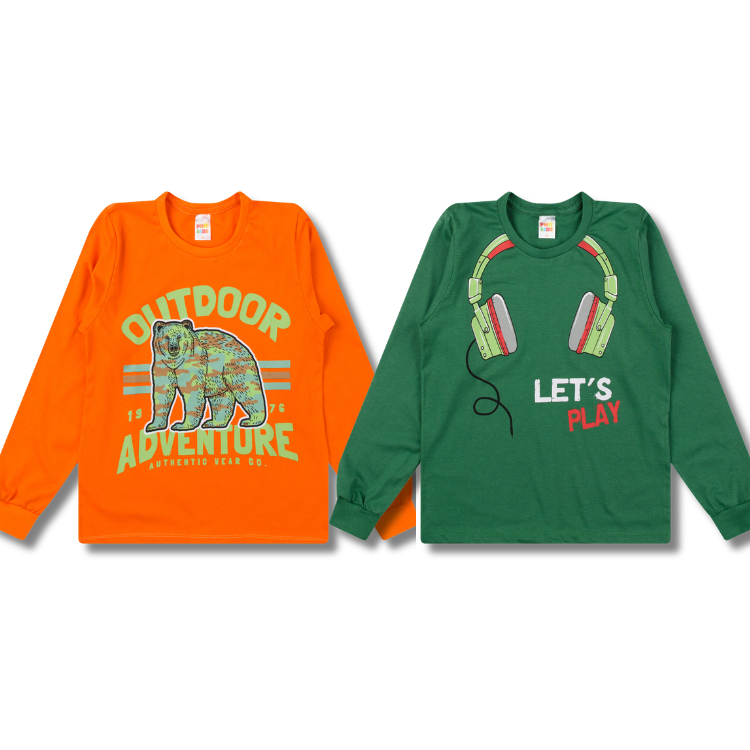 Kit Sortido 2 Camisetas Manga Longa Menino Juvenil Inverno Masculino