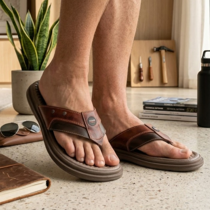 Chinelo Masculino Casual Em Couro Legitimo Antiderrapante Confortável Verão