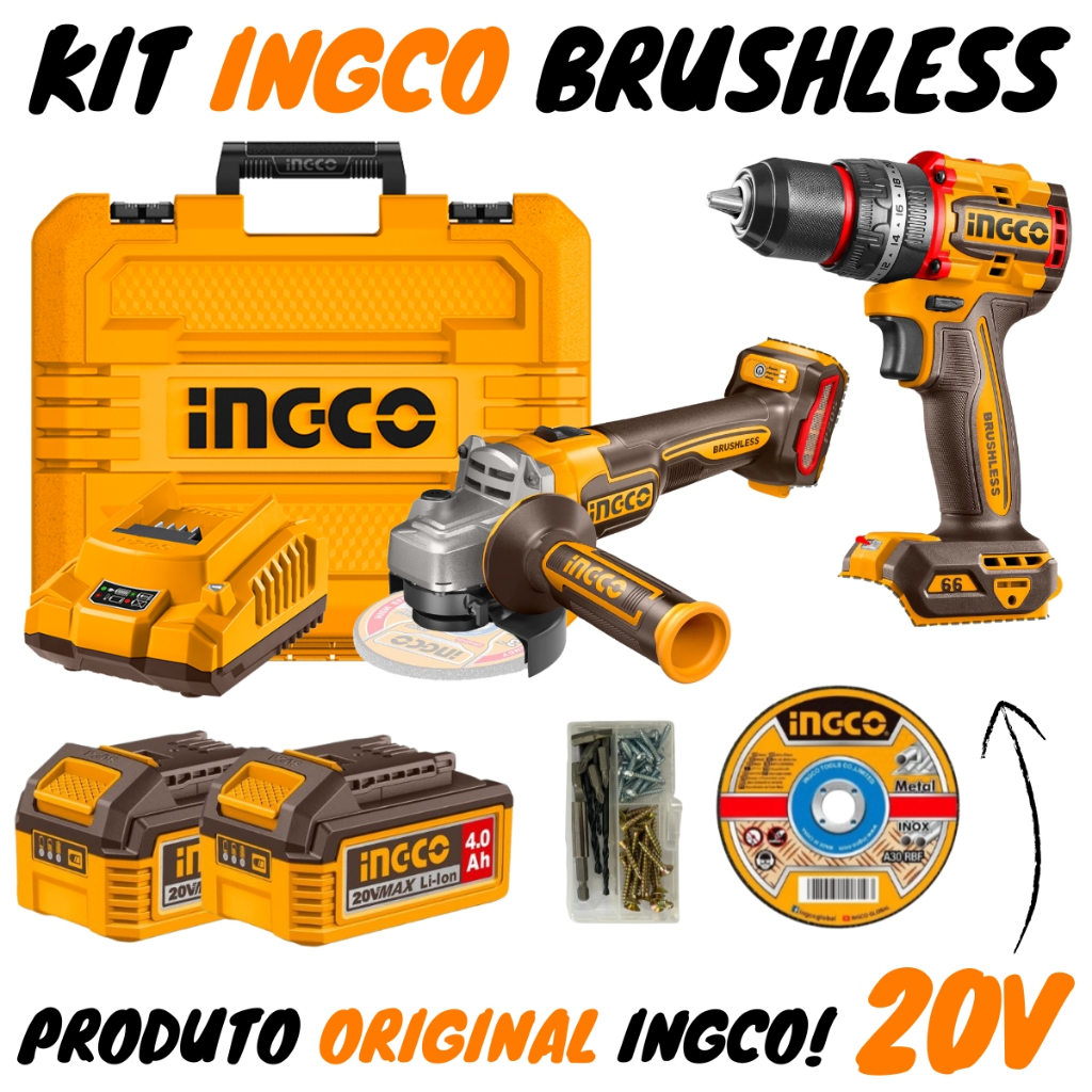 Kit Parafusadeira De Impacto + Esmerilhadeira 4.1/2'' Brushless (CKLI20256-9) - Ingco
