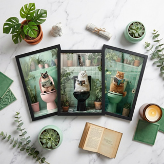 kit 3 quadros 18x24 cm gatos banheiro lavabo moldura vidro em Oferta na Shopee