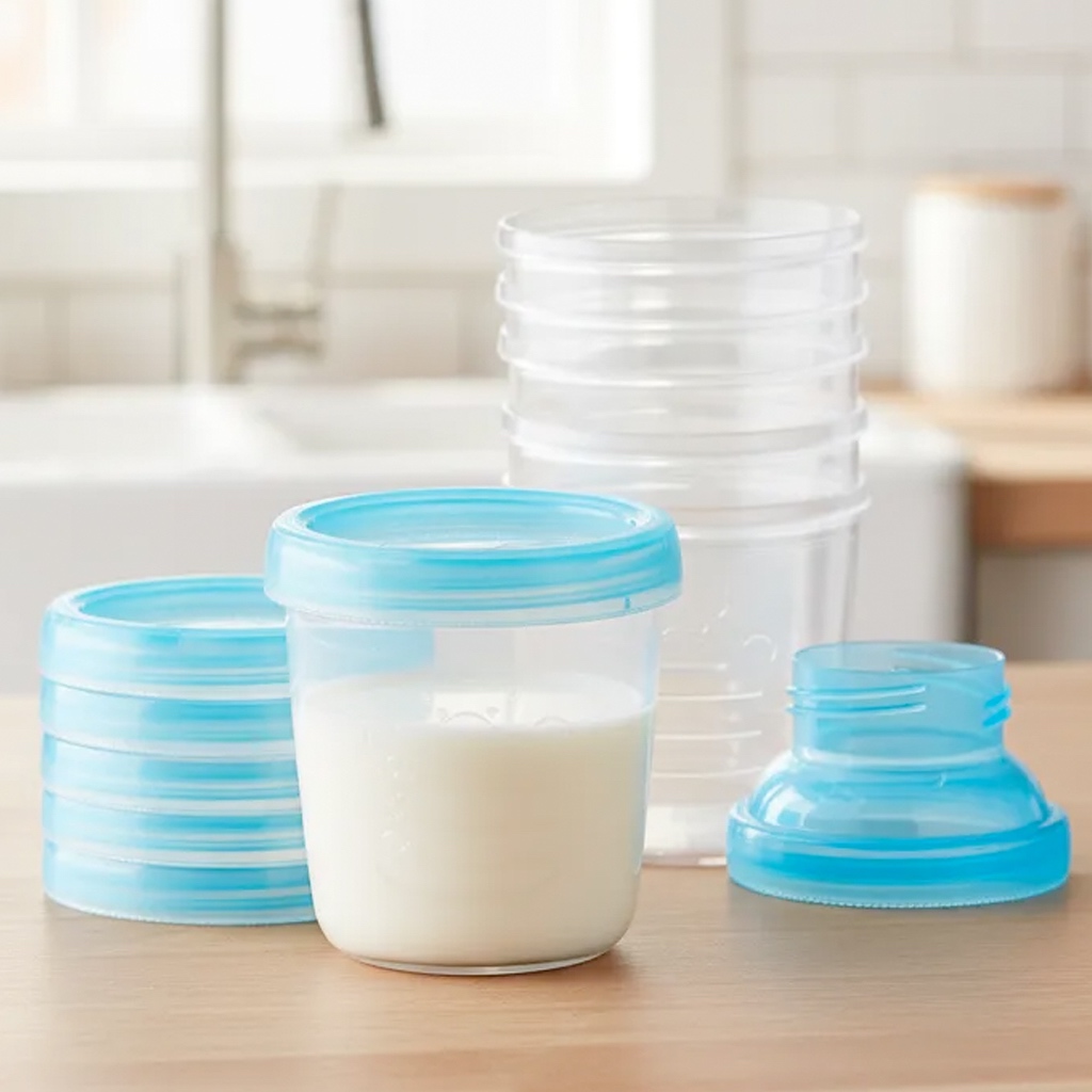 Potes Plástico 180ml + Adaptador, Armazenar Leite Materno