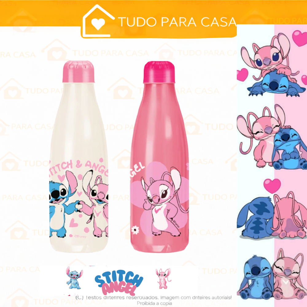 Garrafa Angel Stitch Original Infantil  Disney 600Ml  Passeio Lancheira Escolar  lembrancinha