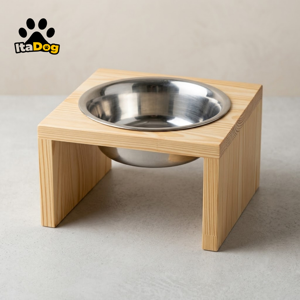Comedouro Elevado Individual Madeira P/ Cães Porte Médio em Oferta na Shopee